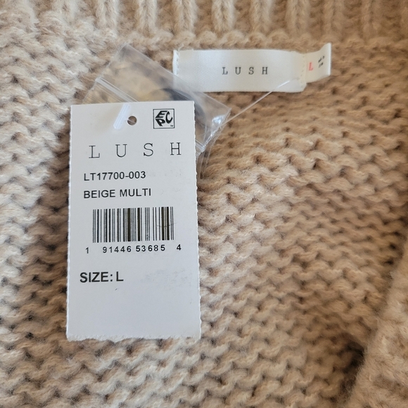 NWT Lush Tan & Pastel Crop Cardigan Sweater Size Large - Picture 5 of 5